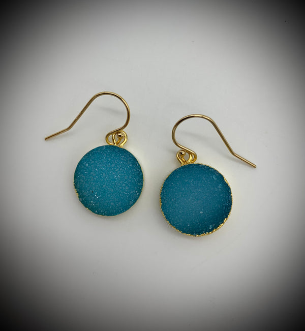 Light Blue Round Druzy Earrings - Jewelry Edgecomb Potters