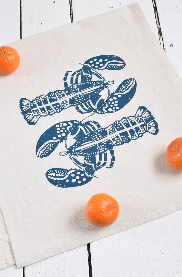 Double Lobster Tea Towel in Navy - Textiles Edgecomb Potters