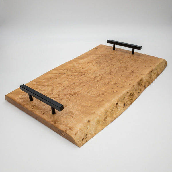 Curly Maple Serving Tray w/Black Handles