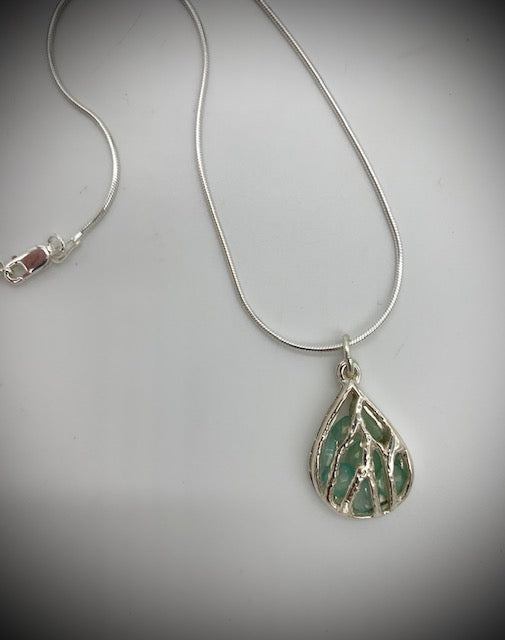 Coral Teardrop and Aqua Chalcedony Necklace
