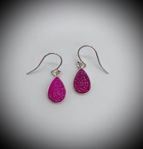 Teardrop Sparkly Pink Druzy Earrings - Jewelry Edgecomb Potters