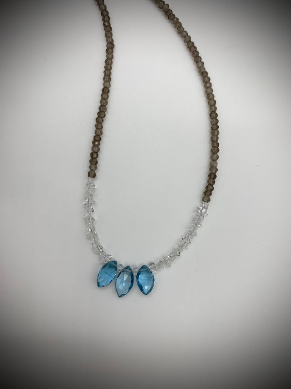 Smokey Quartz w/Herkimer Diamond and Blue Topaz Necklace - Jewelry Edgecomb Potters