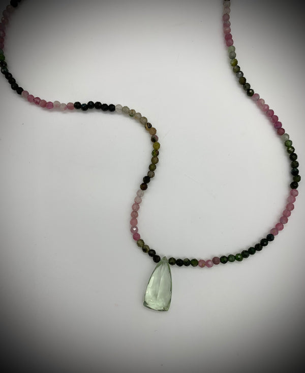Multi Tourmaline w/Long Cut Green Amethyst Necklace - Jewelry Edgecomb Potters