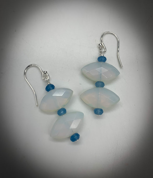Double Opalite Marquis Shape w/Blue Chalcedony Earrings