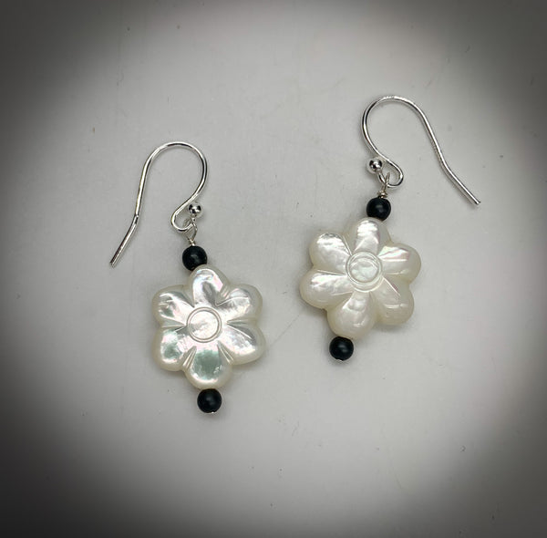 Large MOP Flowers w/Black Onyx Earrings