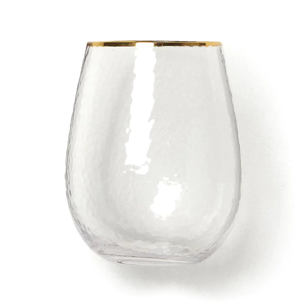 Gold Rim Hammered Stemless All-Purpose Glass