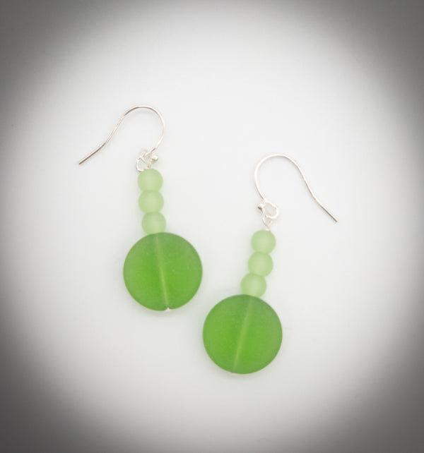 Green Round Glass Earrings
