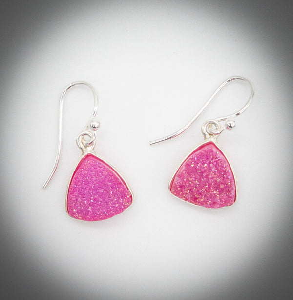Triangular Pink Druzy Earrings - Jewelry Edgecomb Potters