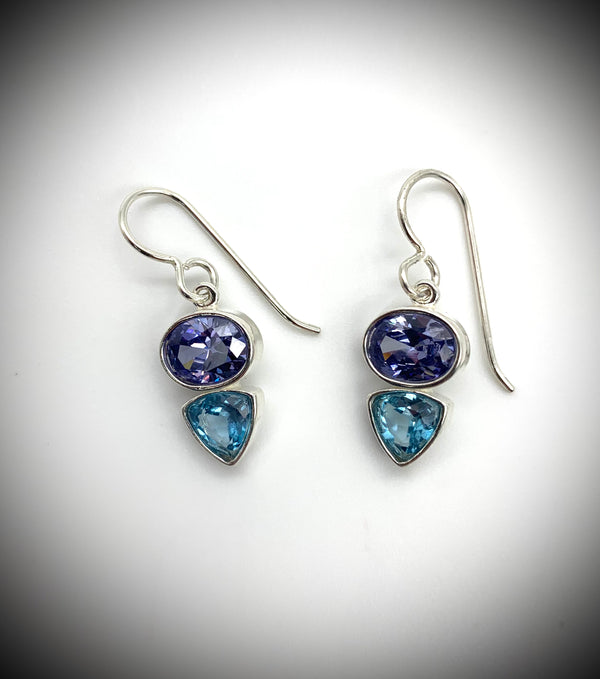 Tanzanite CZ and Blue Topaz Deco Style Earrings