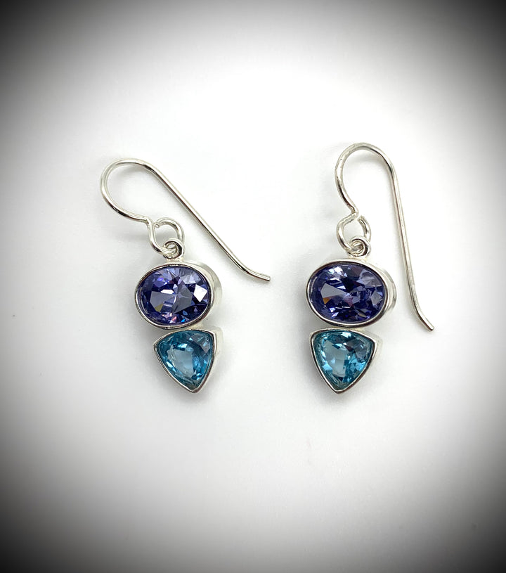 Tanzanite CZ and Blue Topaz Deco Style Earrings - Jewelry Edgecomb Potters