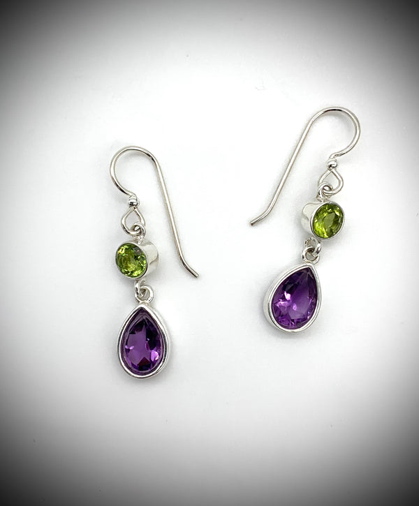 Amethyst and Peridot Drop Earrings - Jewelry Edgecomb Potters