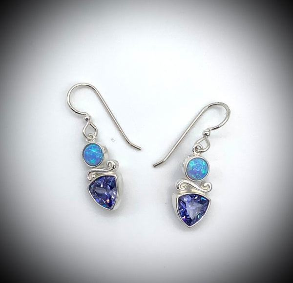 Tanzanite CZ and Created Opal Earrings