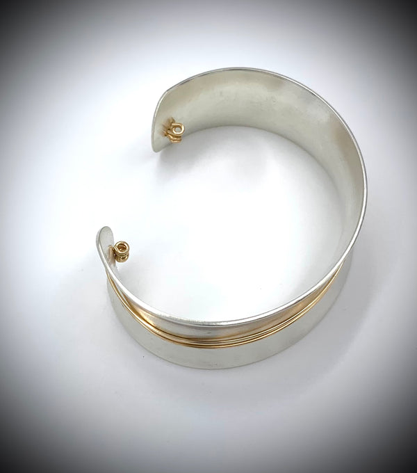 3/4" Silver Plate Cuff with Gold Fill Wire