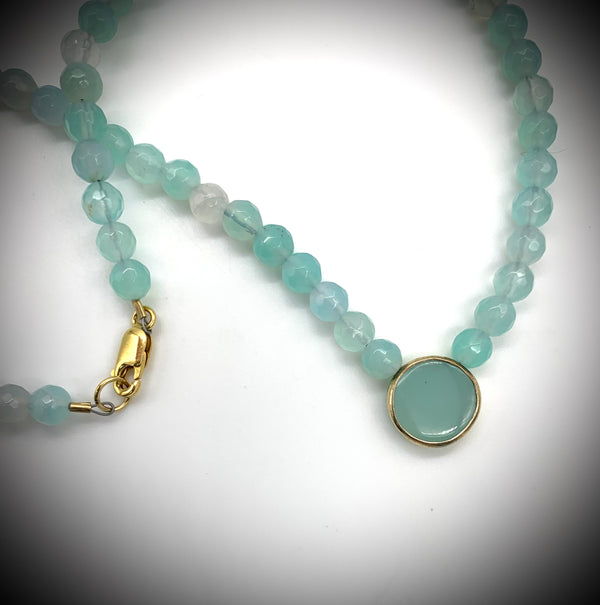 Faceted Aqua Stone w/ Aqua Druzy Necklace - Jewelry Edgecomb Potters