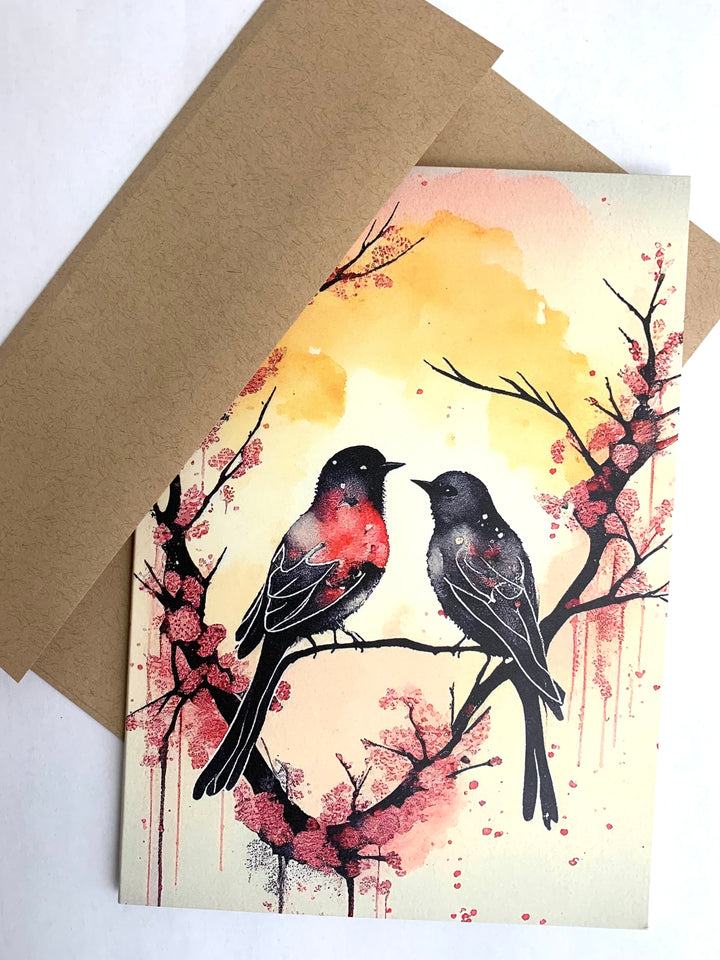 Love Birds on Branch - Greeting & Note Cards Edgecomb Potters