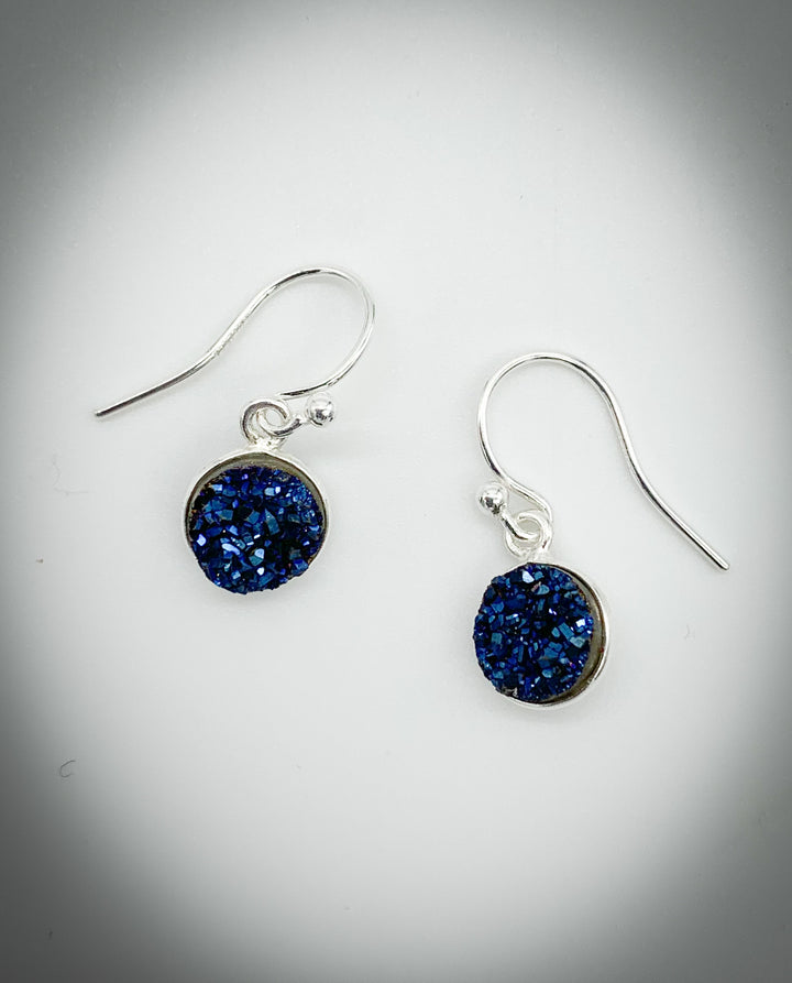 Small Round Navy Druzy Earrings - Jewelry Edgecomb Potters