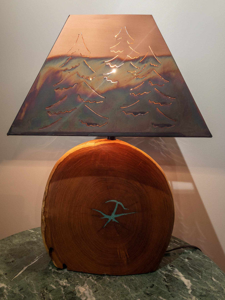 Washed Green Mesquite Lamp with Copper Tree Shade - Edgecomb Potters