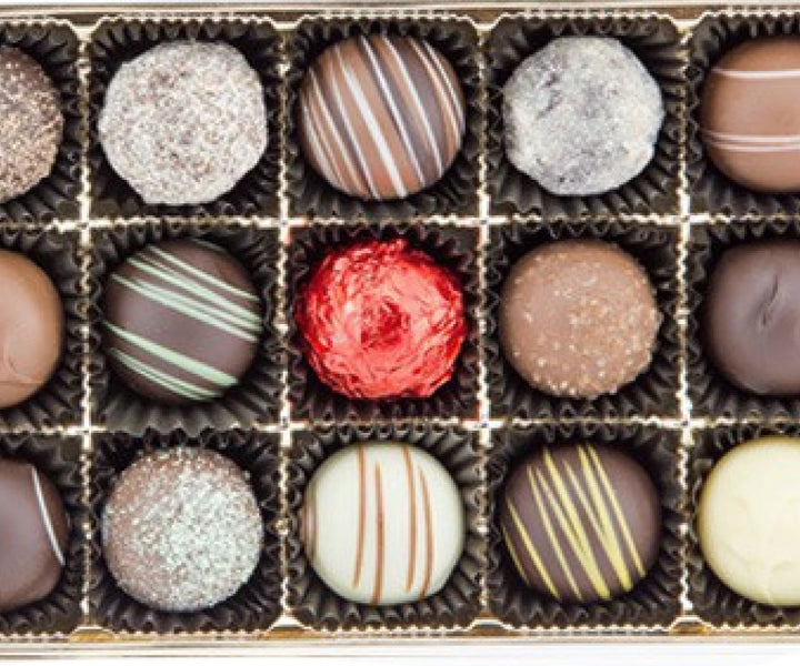 A Close-up of the Valentine's Day chocolate truffles included in the gift assortment